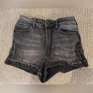 Black high-waisted jean shorts